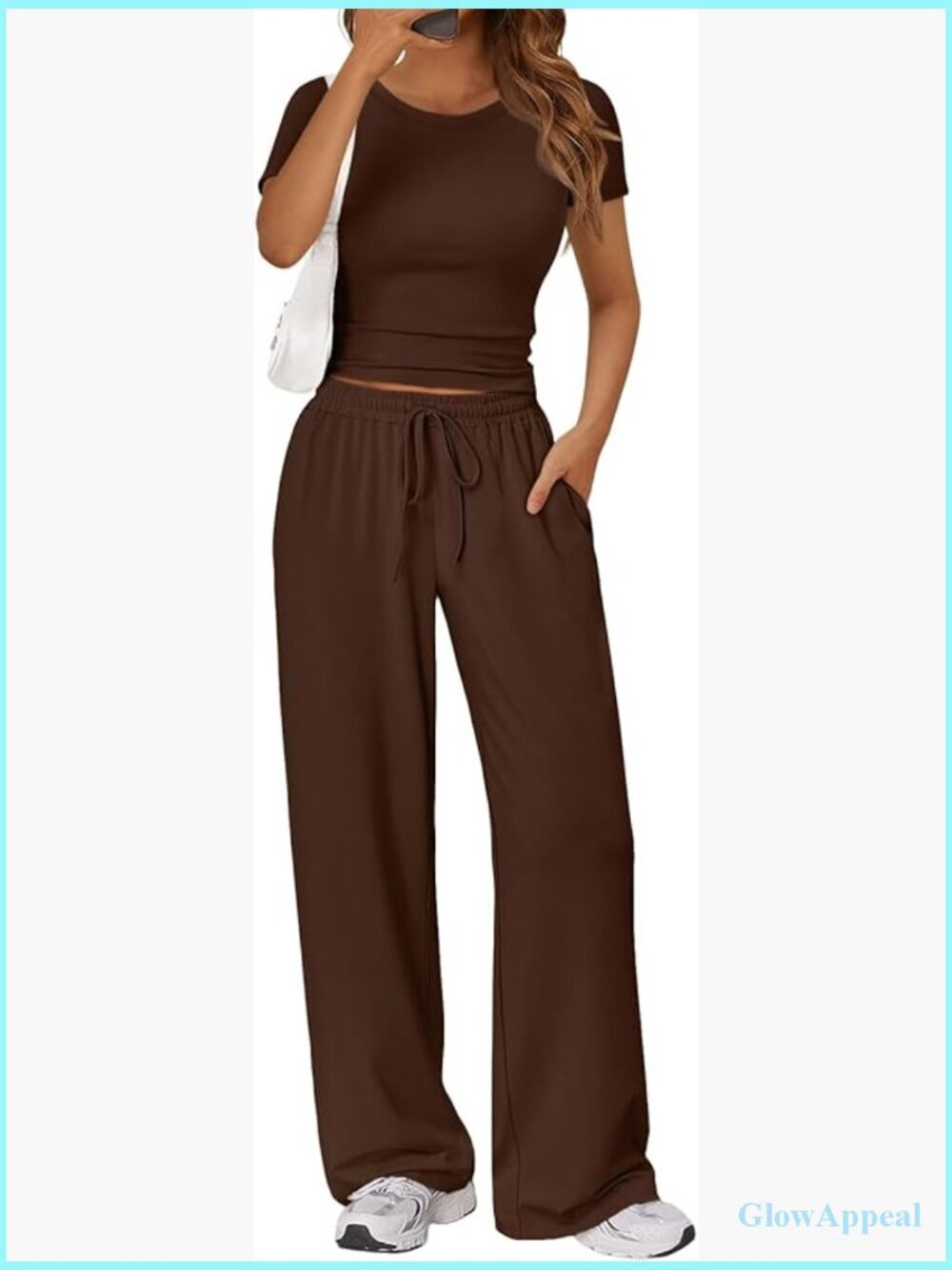 2 Piece Matching Summer Lounge Set Wide Leg Pants with Pockets